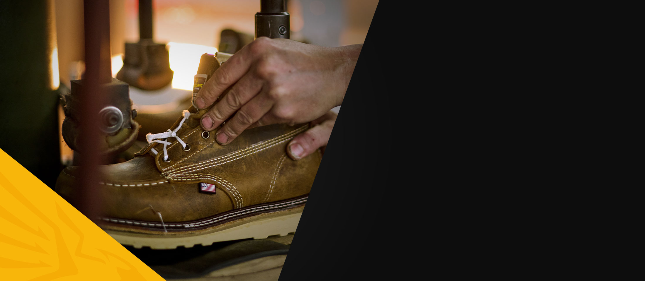A factory worker making a Carolina boot.